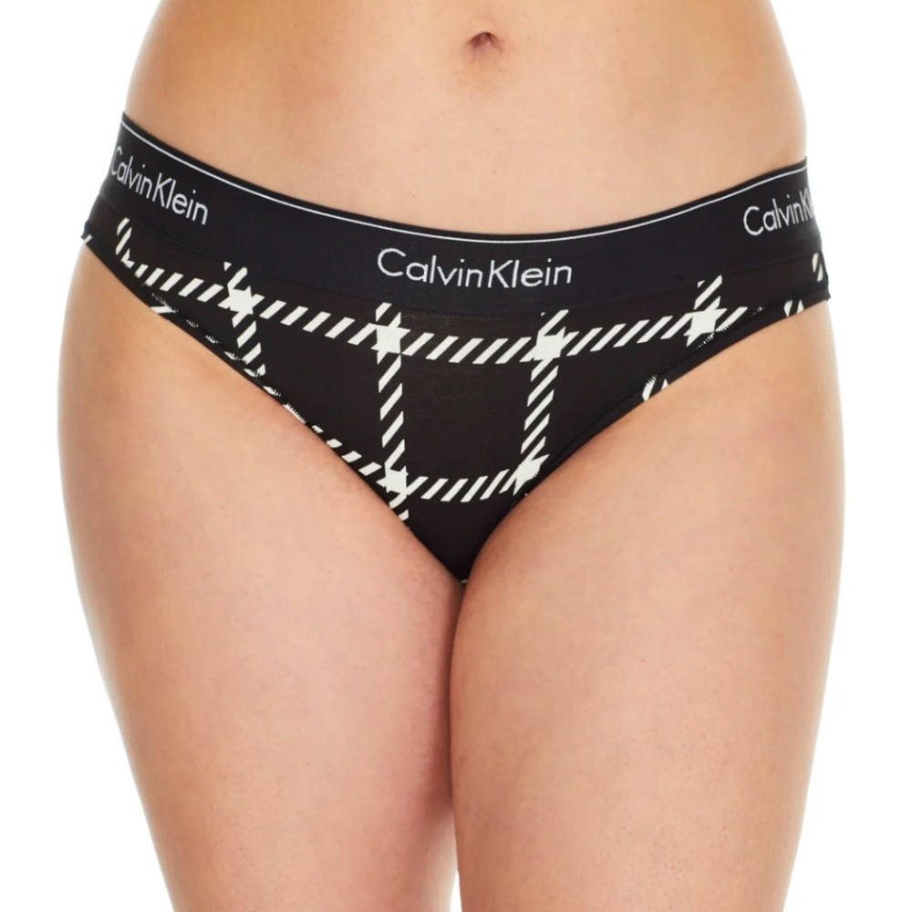 Calvin Klein Women's bikini Underwear black Plaid print. QF6862 small Sku-A1